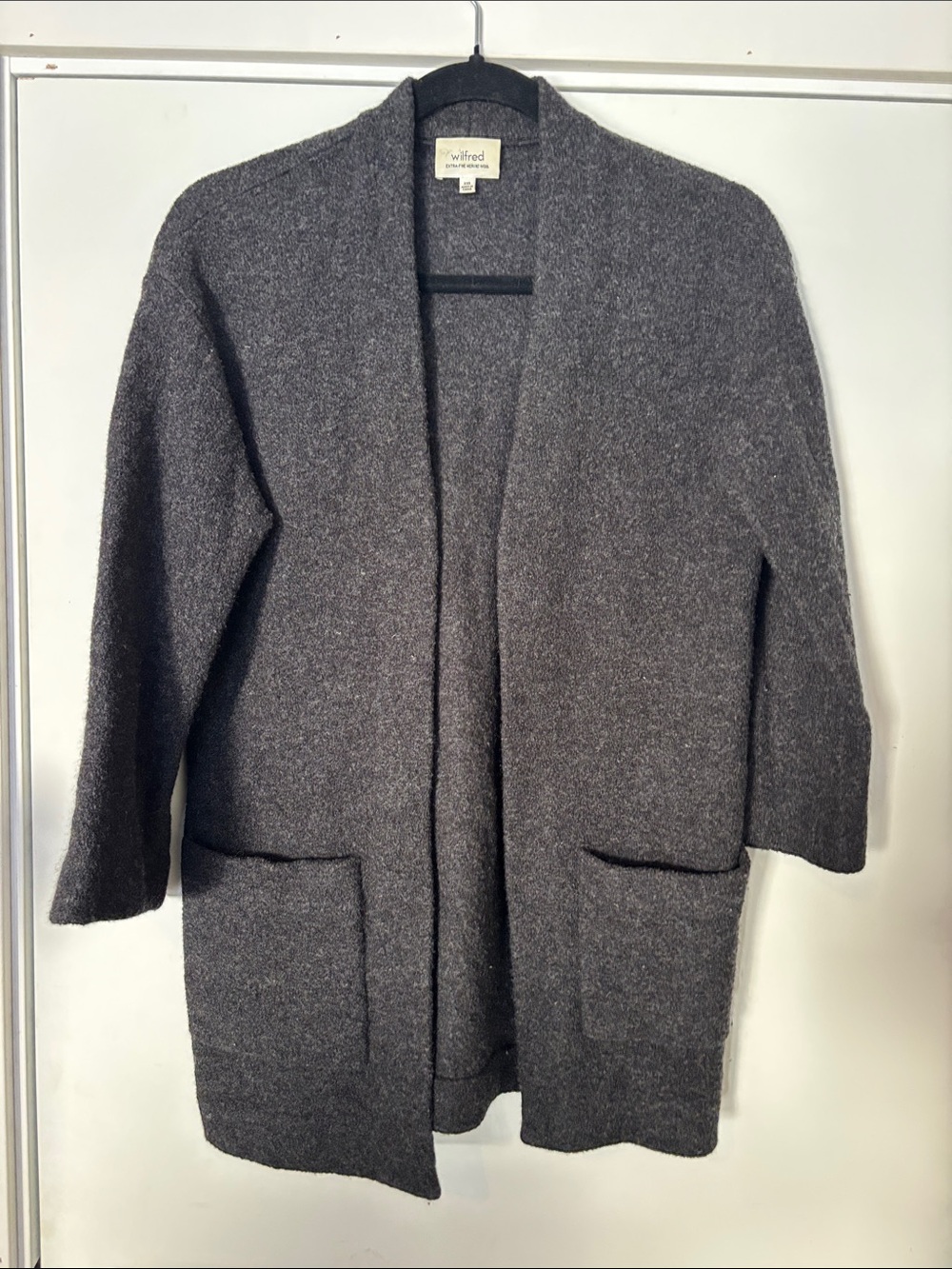 Wilfred Heather Charcoal Open-Front Pocket Cardigan 100% merino wool